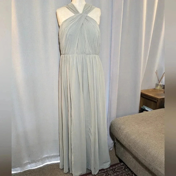 Jenny Yoo Gray Grey Jacqueline Bridesmaid Dress Maxi Halter Chiffon Size 14 - Picture 2 of 8